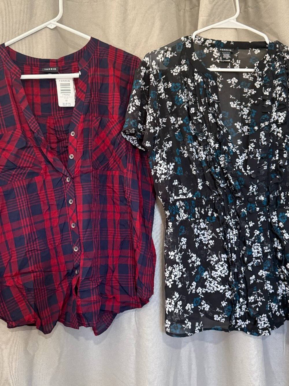 Two Short Sleeve Tops | Size 00 (Equivalent to Large 10/12) | Plaid & Floral